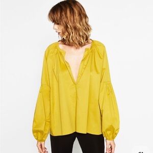 Zara Woman Blouse 97% Cotton / 3% Elastane Yellow Mustard Size S
